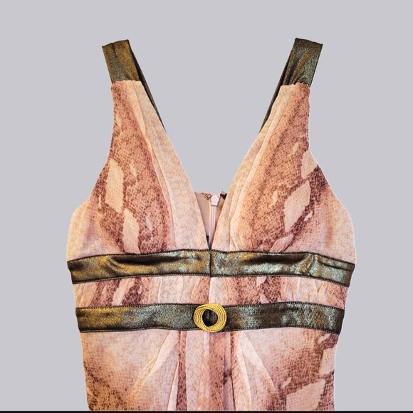 Bebe XXS Silk Snake Print Dress with Gold Trim – Tailored, Never Worn - Picture 3 of 10